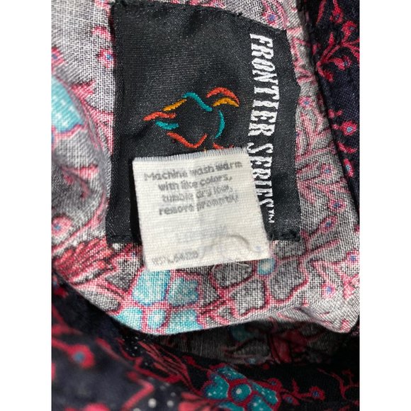Frontier Series M Button Down Shirt Western Black Red Orange Turquoise Dolman Sl - Picture 8 of 10